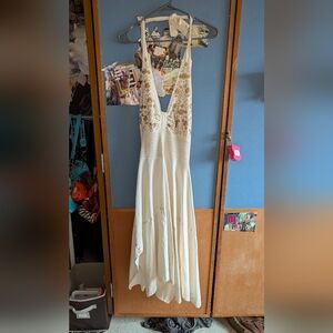 VTG White Embroidered Halter Dress